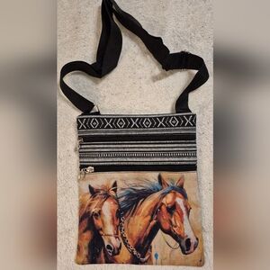 Horse Print Crossbody Bag 2 Front Zipper Pockets. 9x8 Lightweight